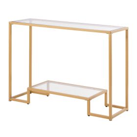 VEVOR 2-Tier Glass Console Table, Modern Rectangle Sofa Side Table with Tempered Glass Top and Iron Legs