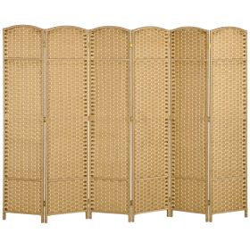 6 Panel Room Divider, 5.6 Ft Tall Freestanding Privacy Screen, Natural Wood Flexible Space Partition