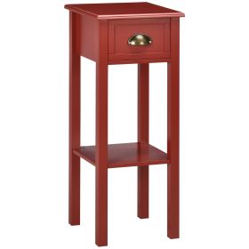2-Tier Side Table with Drawer Narrow End Table Red for Living Room Bedroom