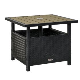 22" Steel PE Rattan Wicker Outdoor Patio Accent Table with Umbrella Hole Brown