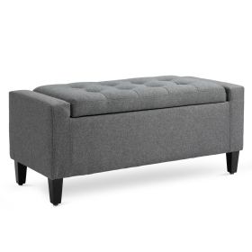 Linen Upholstered Storage Ottoman with Lift-Top Design Space-Saving Gray
