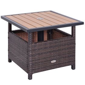 Rattan Wicker Outdoor Accent Table with Patio Umbrella Hole, Convenient for Garden