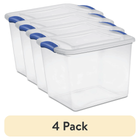 4 Pack 27 Quart Clear Plastic Storage Container with Latch Lid, Blue