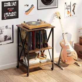 3-Tier Record Player Stand with Charging Station and Adjustable Shelf