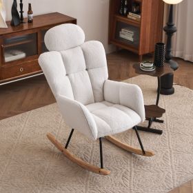 055-Teddy Fabric Upholstered Nursery Rocking Glider Chair Modern Accent Armchair Padded Seat with High Backrest and Pillow for Living Room Bedroo