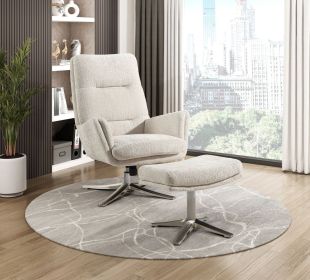 Comfortable Swivel Accent Chair with Ottoman Beige Chenille Upholstery Silver Finish Metal Base Stylish Furniture 1pc