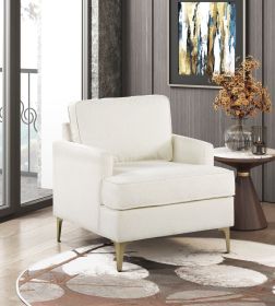 Modern Comfort Accent Chair 1pc Beige Chenille Upholstery Gold Finish Metal Legs Living Room Furniture Durable Plywood