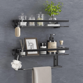 Glass Shelf for Bathroom 15.7 in Bathroom Shelves with Towel Bar Tempered Glass Shelves for Wall(2 Tier)