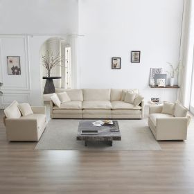 Sofa Set of 3, 1+1+3 Seats Living Room Sofa Set, Accent Chair, Loveseat, and Three-Seat Sofa Modern Style Round Arms 3 Piece Sofa Set, Beige Chen