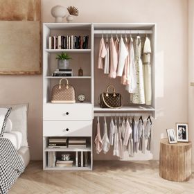 Livelylodge Modular Closet Organizer System: Modern White Open Wardrobe Closet for Bedroom Walk In Closet with 2 Drawers & 6 Shelves & 1 Hanging