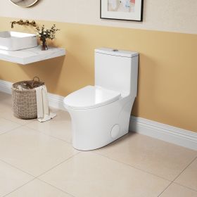 1.1/1.6 GPF Elongated Comfort Height Floor Mounted One-Piece Toilet, CUPC Certified, WaterSense Cetified, Ceramic, White Color, Soft Close Seat