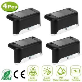 4Pcs Solar Powered LED Step Lights Outdoor Water-Resistant Dusk (Option: 4Pcs)