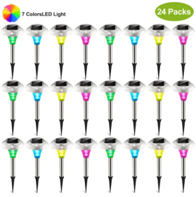24Packs Solar Garden Lights Outdoor IP44 Waterproof Solar Pathway Lights Color Changing Landscape Lamps (Option: 24Pcs)