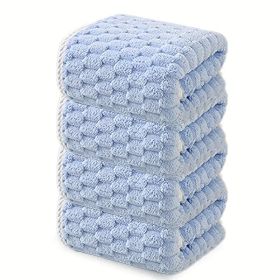 "Lifetime Durability Waffle Bath Towels - Commercial-Quality Microfiber That Lasts 300+ Washes Without Pilling or Stiffening" (Quantity: 4 piece set blue)