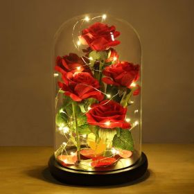 Valentines Day Gifts for Her,Valentines Decor Beauty and The Beast Rose Flowers with 40 LED Lights Rose in Glass Dome (Color: Charming Rose)