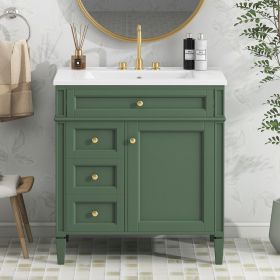 30'' Bathroom Vanity with Top Sink, Modern Bathroom Storage Cabinet with 2 Drawers and a Tip-out Drawer, Single Sink Bathroom Vanity (Color: as Pic)