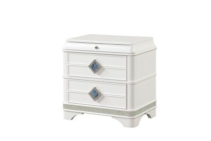 Laguna Modern Style 2-Drawer Night stand Made with Wood, Hidden Jewlry Drawer and Crystal Accents in White (Color: as Pic)