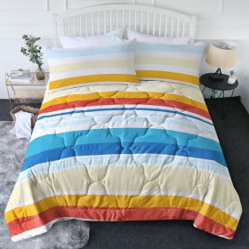 3pcs Soft And Comfortable Bedding Comforter Set Items With Rainbow Stripes, Including One Comforter Set And Two Pillowcases, Suitable For All Sea (Option: Queen-white)